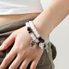 2Pieces Elegant Crystal Bead Bracelet Magnetic Clasp Handchain for Couples Adjustable Matching Wristbands Accessory