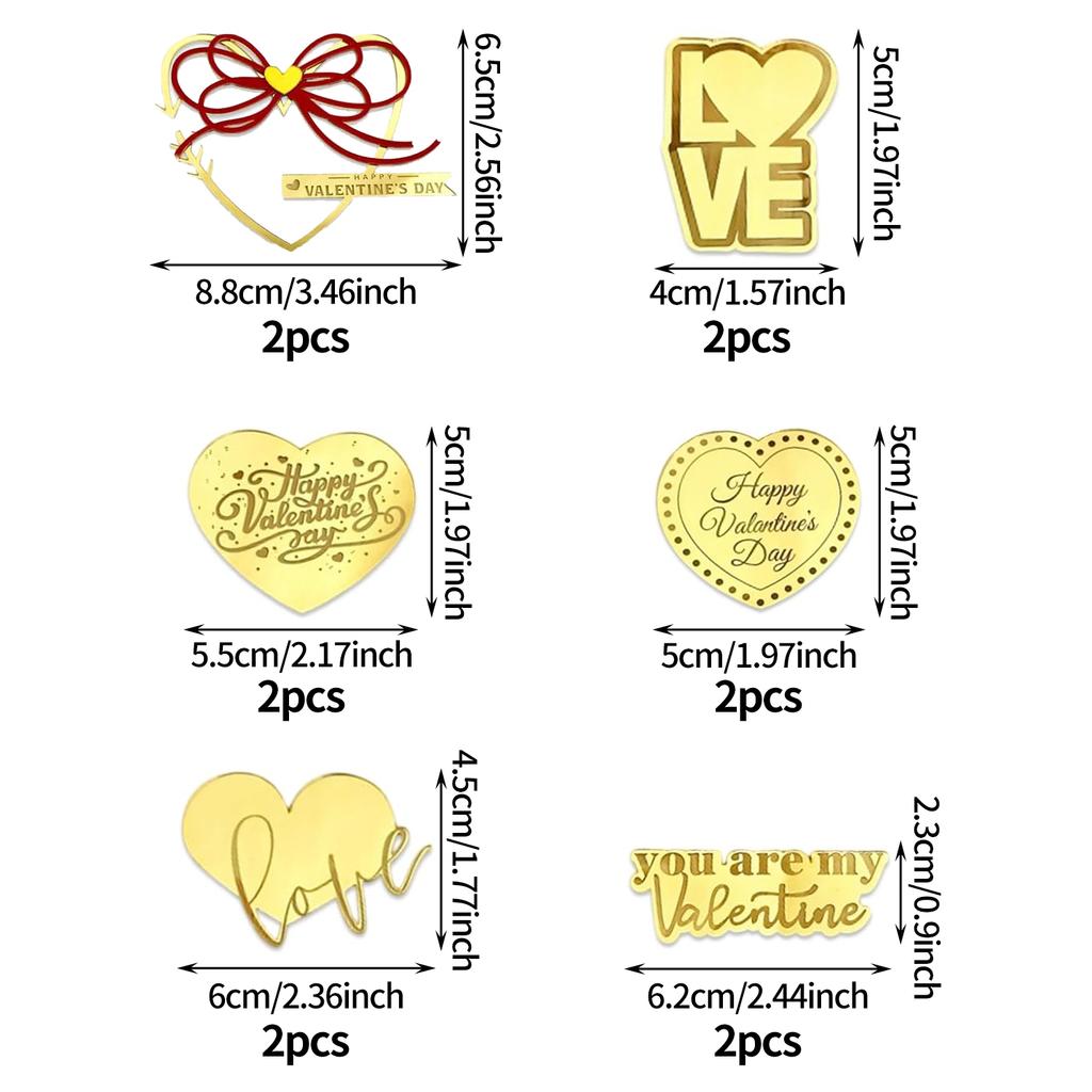 12 szt. Toppery na babeczki w kształcie serca 'Love' Walentynki Złote Akrylowe Dekoracje na tort lub Urodziny Rocznica Zaręczyny Przyjęcie Weselne