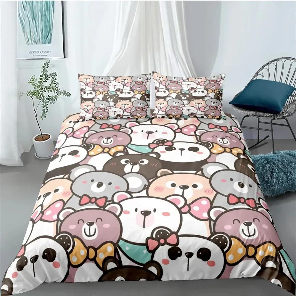 Cartoon Cute Panda Polyester Bedding Sets Child Kids Covers Boys Bed Linen Set For Teens King Size Bedding Set