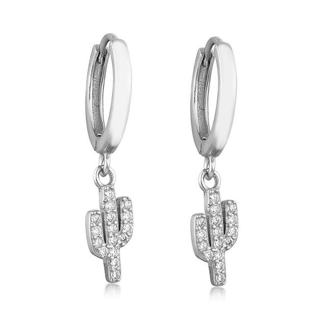 

ANENJERY микро циркон кактус кулон серьги-кольца женские милые простые модные украшения для ушей серебряный