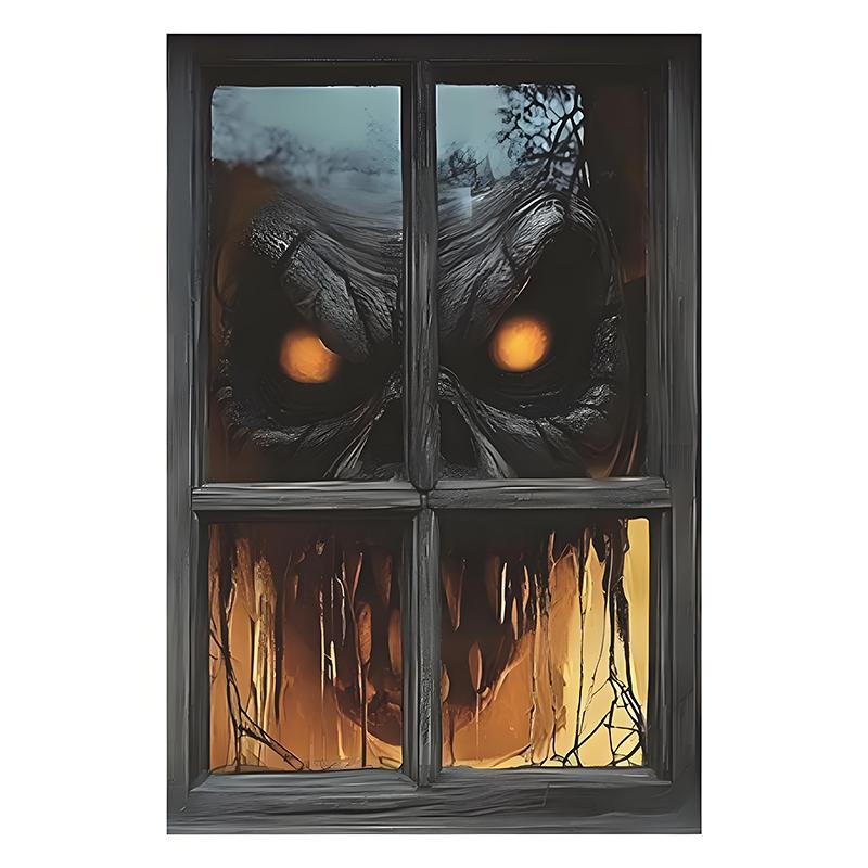 1Pcs Halloween Window Silhouette Decora Halloween Boy Girl Scary Banner Blood Ghost Window Cover Horror Theme Window Poster 2025