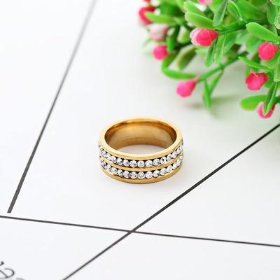 Трендове кільце з нержавіючої сталі з подвійним рядом діамантів – європейський та американський стиль