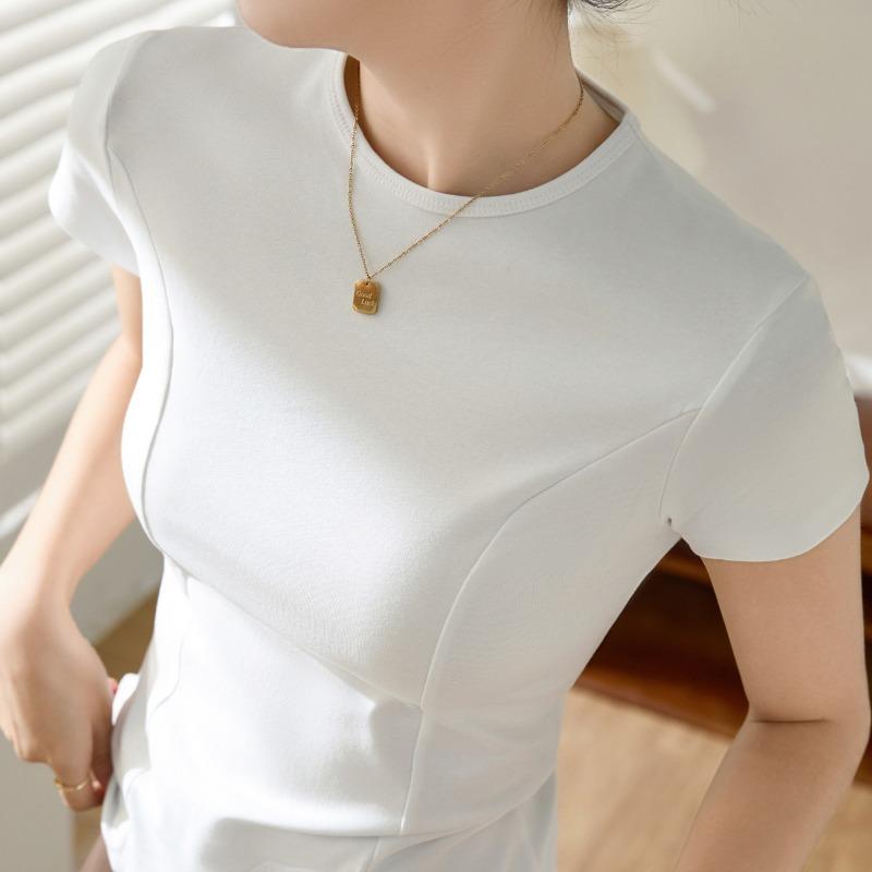 High-end Design Pure Cotton T-shirt Women's Summer Short-sleeved New Slim-fitting Top and Bottoming Shirt