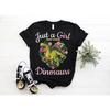 Just A Girl Who Loves Dinosaurs T Shirt Cute Rex Floral Dino Lover For Future Paleontologist Casual Vintage Washed Stretched