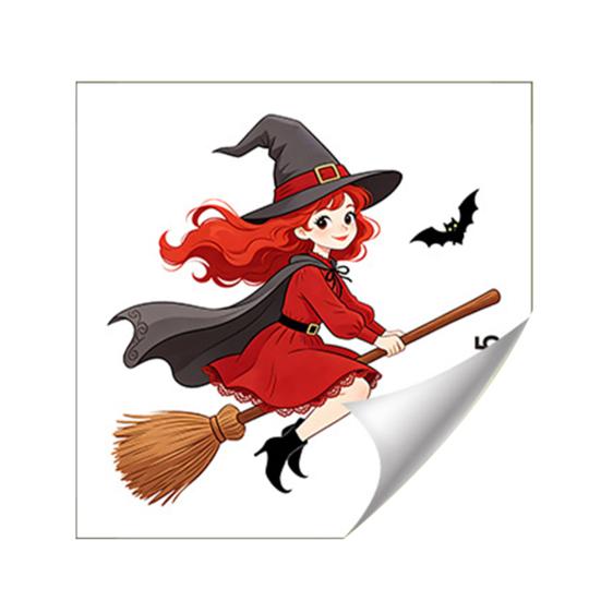 Festive Party Ornaments Halloween Switch Sticker, Witch Riding Broom Light Decal, Easy Apply Wall Stickers Self-Adhesive for Bedroom Living