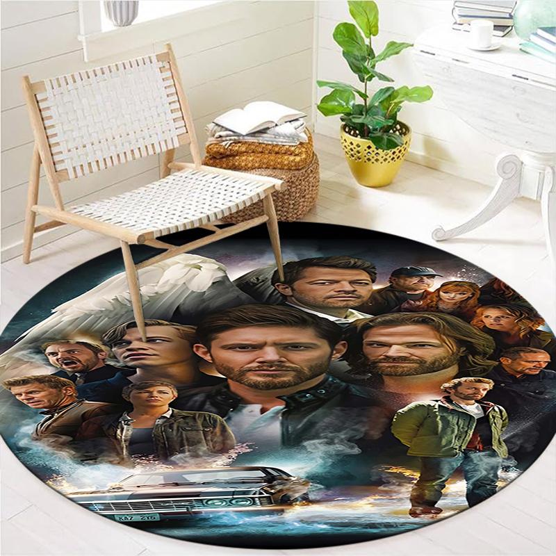 Supernatural Round Area Rug,Carpet Rug for Living Room Bedroom Sofa Playroom Decor,Non-slip Floor Mat