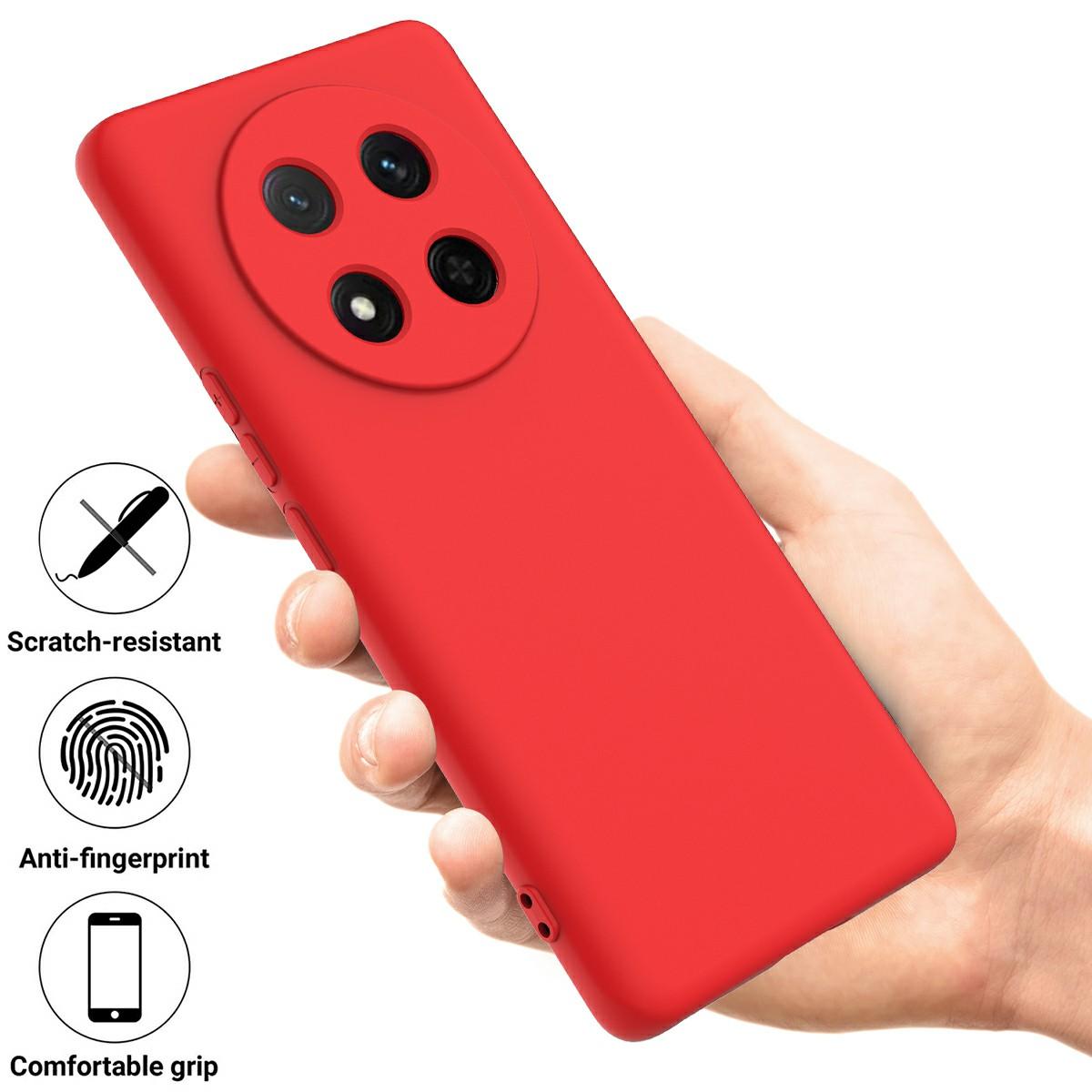 

For Honor Magic7 Lite 5G Case Liquid Silicone Phone Back Cover with Hand Strap Red