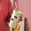 Cute Cat High Cup Girls Cup with Lid Casual Cup Ceramic Mug with Straw Birthday Gift Style
