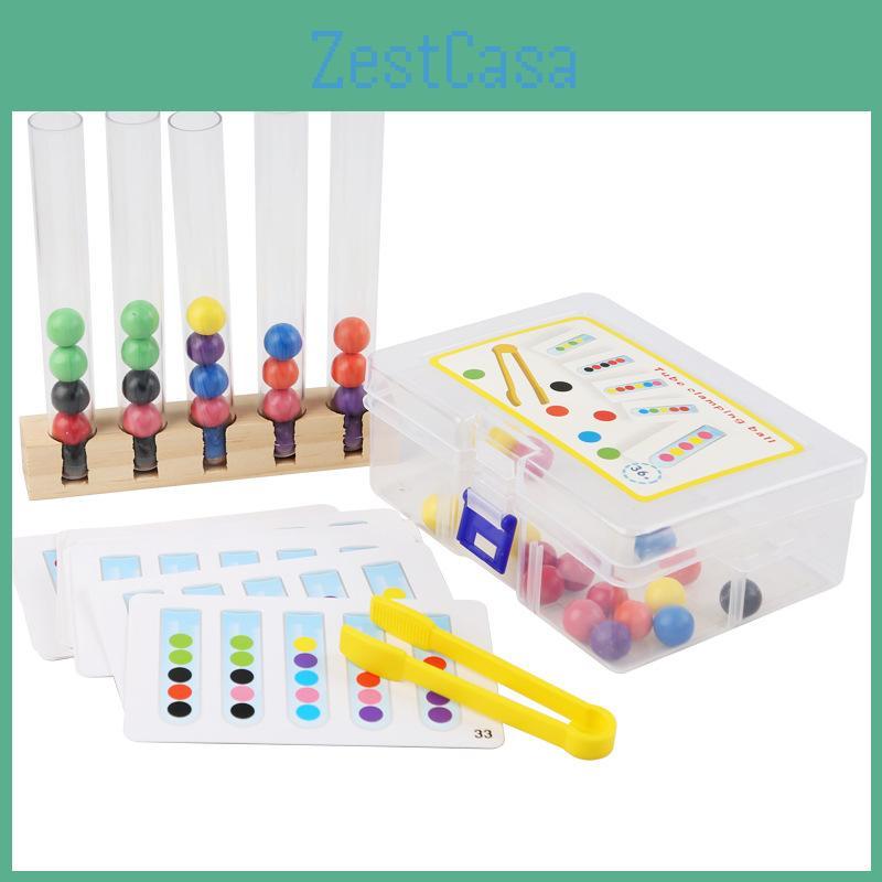 Wooden Sorting Kids Tubes Game With Color Coded Beads For Parent Activity Child