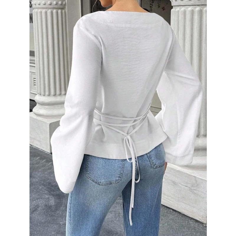 TIFICY Women's Fashion Casual Spring Autumn Solid Color Print Long Sleeve One shoulder Blouses & Shirts
