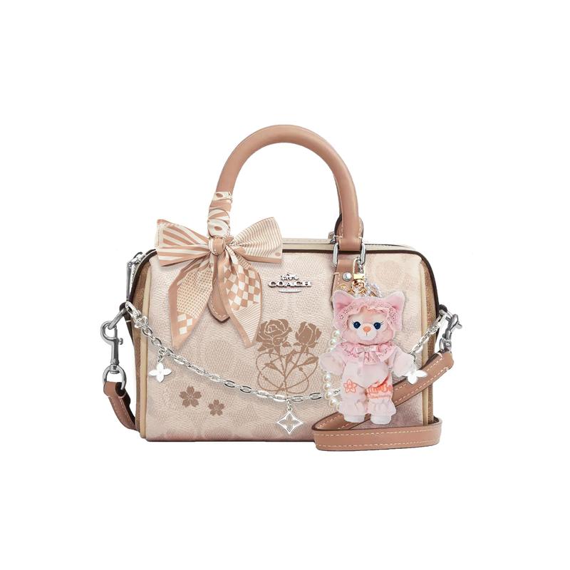 

COACH handbag [Customized bag] Rowan 18 brand logo detachable shoulder strap, sewn embroidered carriage logo, PVC Letters from Spring Basic Model коричневий