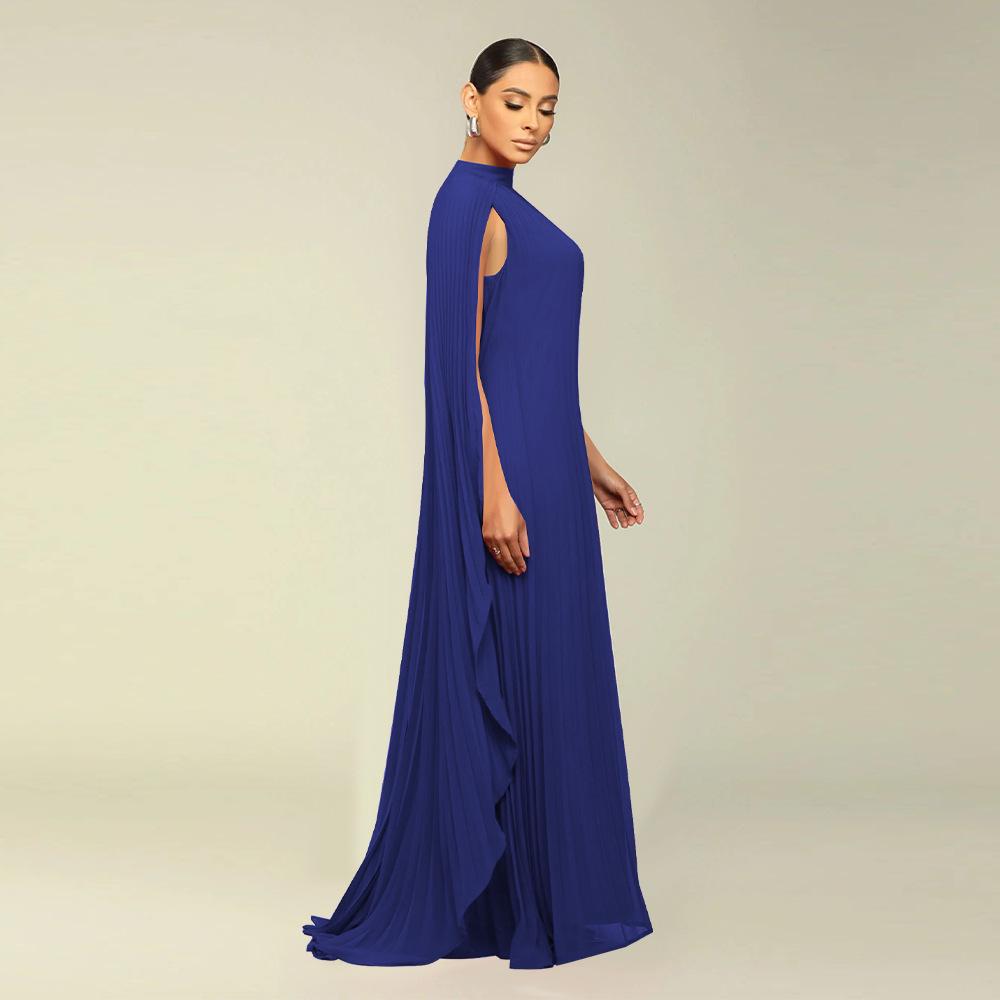 Women's Solid Color Chiffon Pleated Long Dress