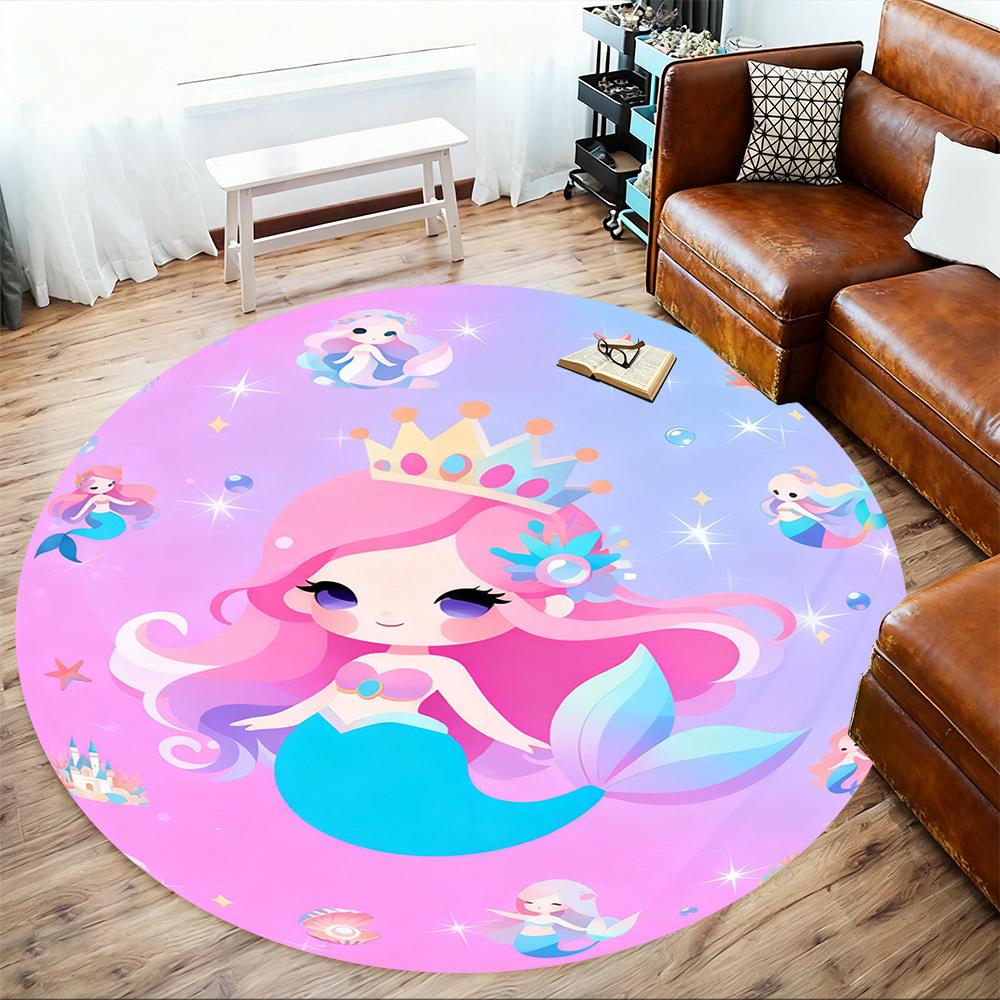 1PC Mermaid Fantasy Round Chair Mat Area Rug - Non-Slip, Floor Mat for Office, Bedroom, and Indoor Decor -Gift D1127264