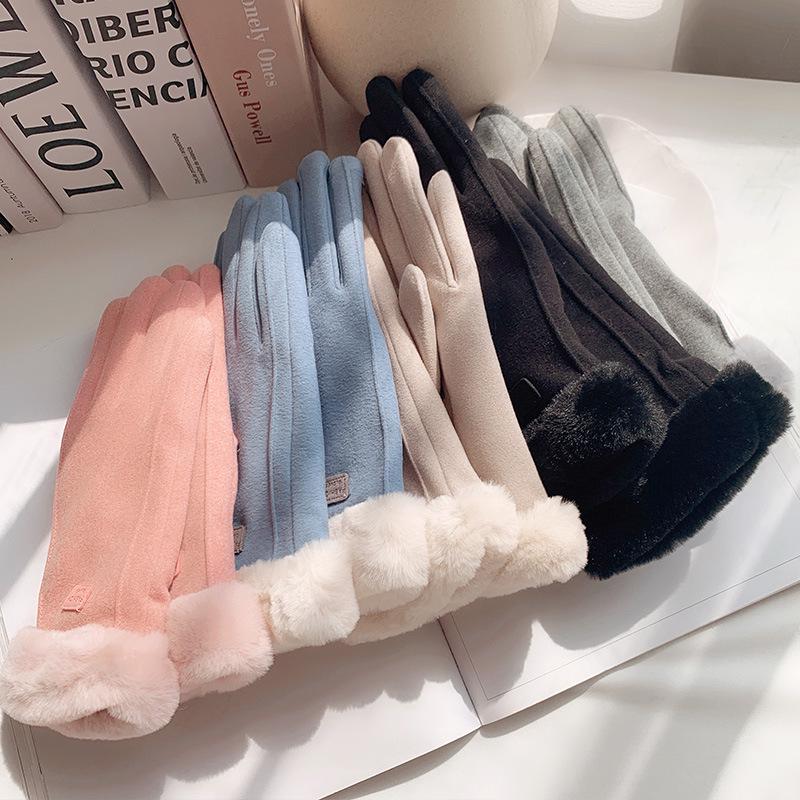 Women's Thick Warm Touchscreen Gloves: Velvet-Lined for Driving, Cycling & Skiing, Cotton & Imitation Cashmere, Perfect for Autumn & Winter.
