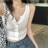 Solid Women's Vest Button Sexy Tops Sleeveless Black White Fashion Lady Tees