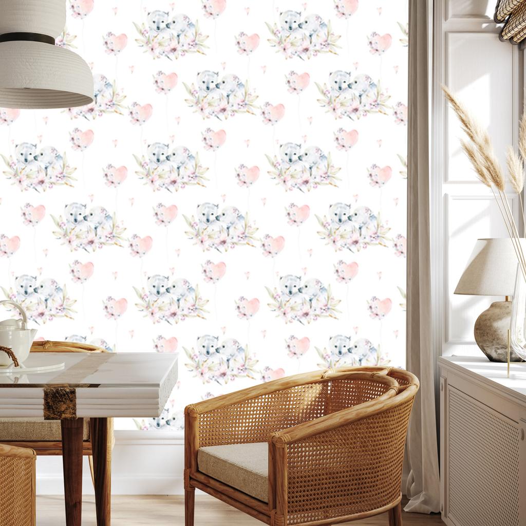 Polar Bears Among Flowers Wallpaper for Living Room and Bedroom 50x1000