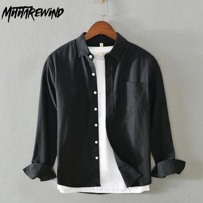 Spring and Autumn Simple Style Mens Long Sleeved Shirts Pure Cotton Casual Shirt Lapel Collar Oxfords Solid Color Shirt Versatile Slim Fit Shirt