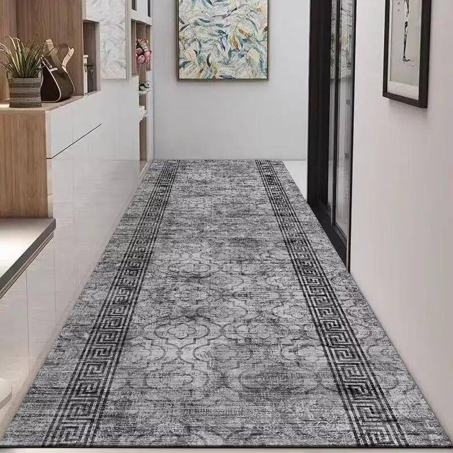 Nordic Modern High-end Long Hallway Carpet Luxury Grey Corridor Runner Home Decoration Area Rug Hotel Aisle Non-slip Kitchen Mat