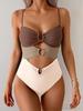 European and American swimsuit women's sexy splicing metal buckle hollow one-piece swimsuit hot spring vacation swimsuit women