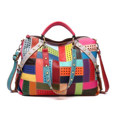 Sac à bandoulière à motif géométrique cousu à la main pour femme, sac à bandoulière décontracté à contraste de couleur