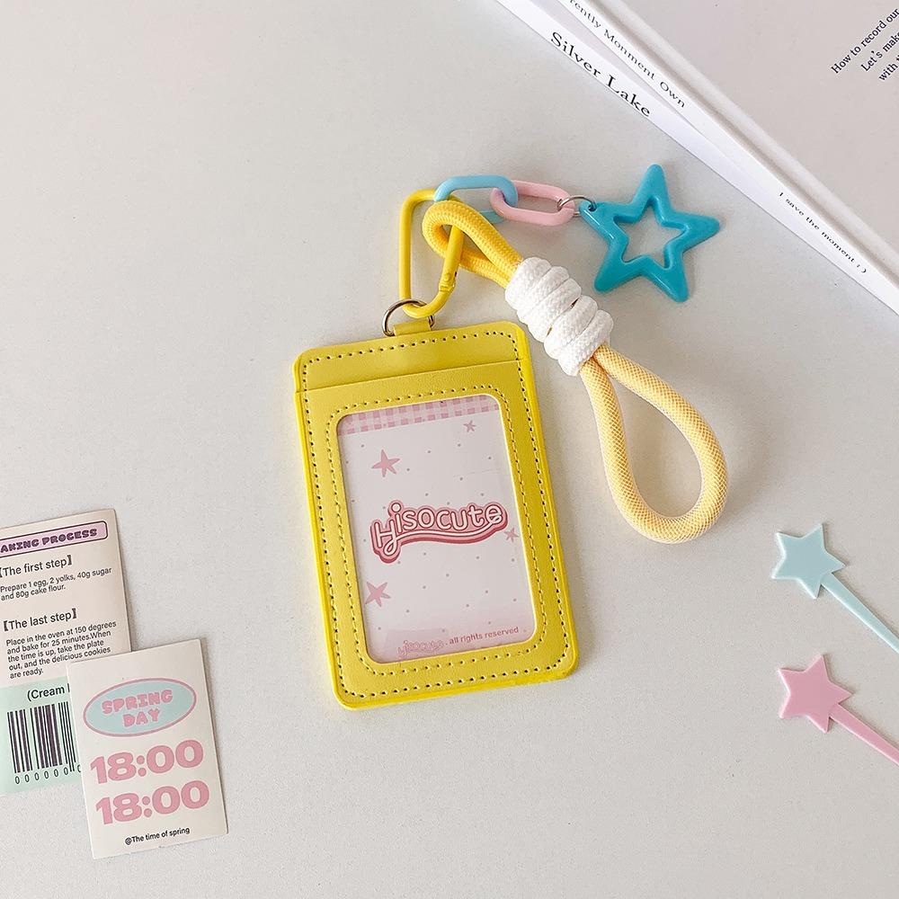 Dopamine PU Leather Card Holder Double Card Slot with Star Pendant ID Card Card Holder Photos Protective Cover