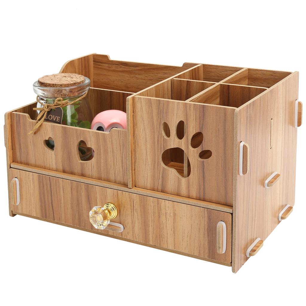 Desktop Organizer Multifunction Wooden Storage Rack Stationery Pen Holder Container