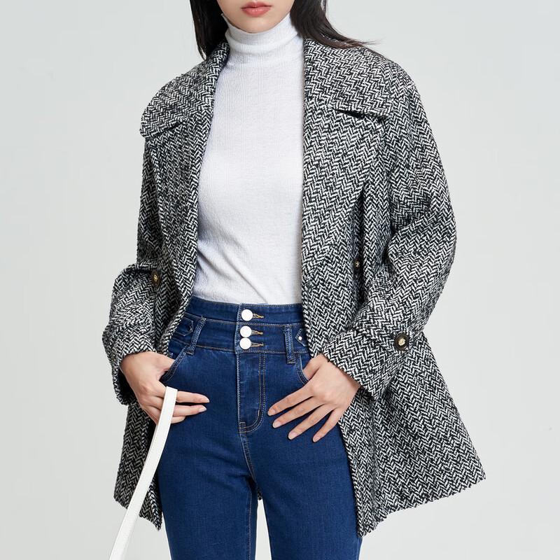 She Tu Women's Mid-Length Double-Breasted Wool Blend Coat