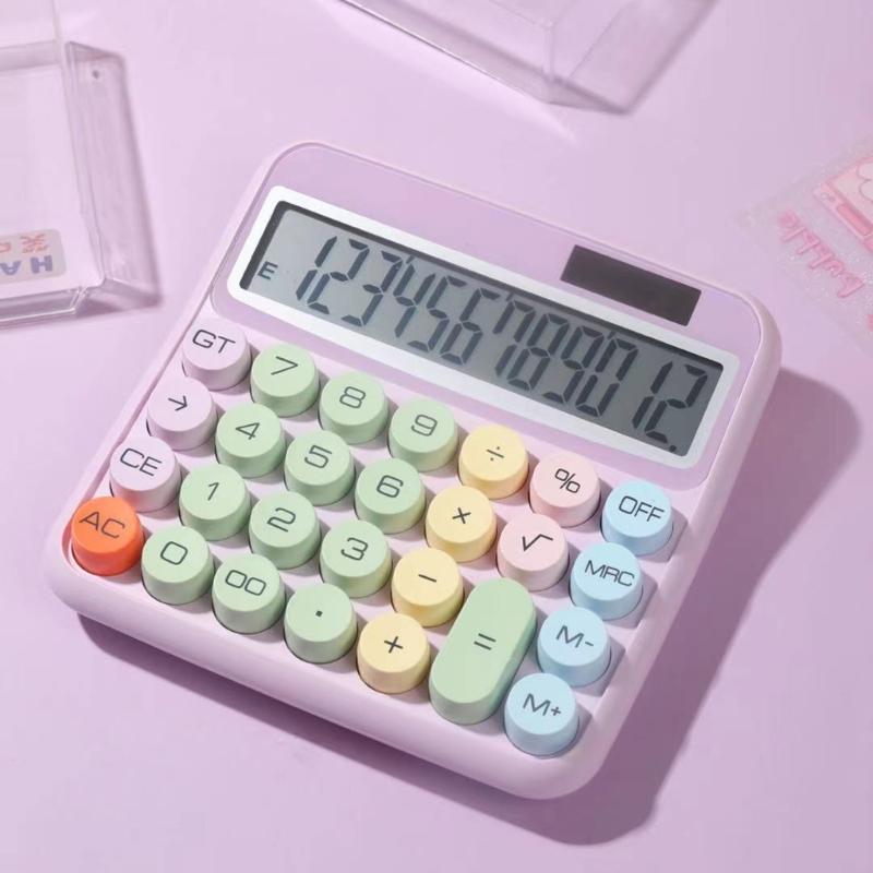 Cute 12 Digit Large LCD Display Calculator Mechanical Switches Calculator with Large LCD Display for Office Work Student