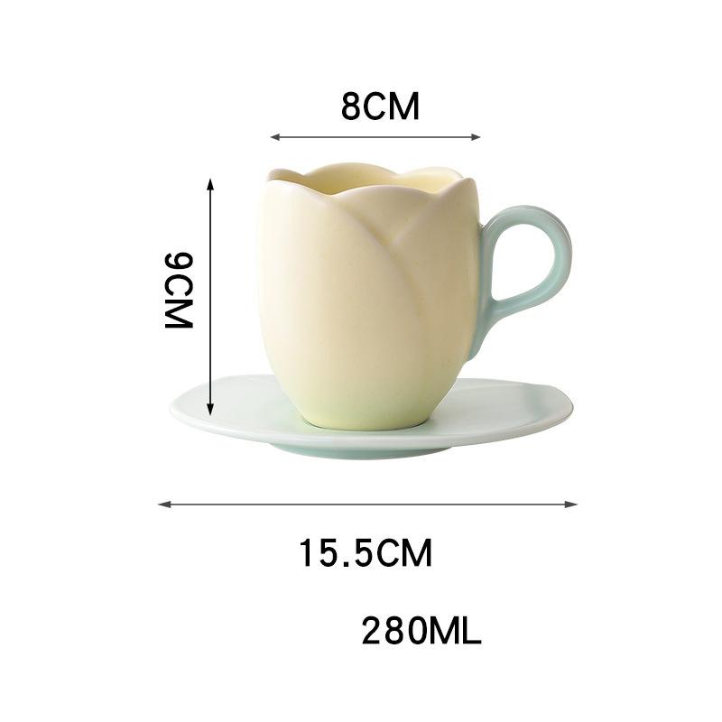 

280/300 мл Flower Mark керамическая чашка и тарелка набор винтажная тюльпановая кофейная чашка высокая красота изысканная розово-красная послеобеденная чайная чашка 200-400ml