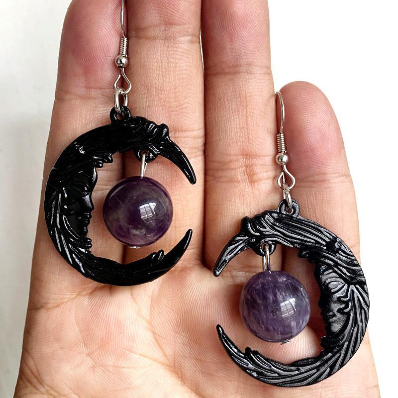 Lila Kristall Mond Gotische Ohrringe: Dunkler Steinanhänger