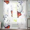 Abstract Flowers And Butterflies Sheer Window Curtains For Living Room Bedroom Voile Tulle Curtains Fabric Drapes For Kitchen
