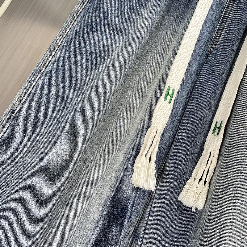 DIMANAF 2025 Plus Size New Autumn Blue Basic Elastic Jeans Pants Women Loose Denim Trousers Big Casual Pants 6XL