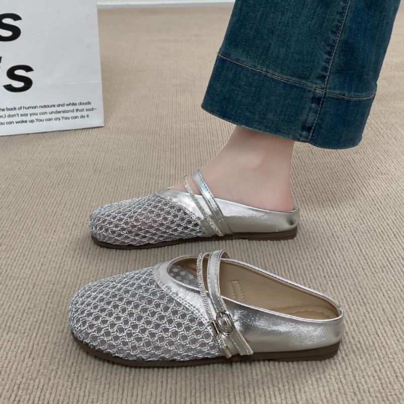 Fashion CRLAYDK Fashion Mule for Women Mesh Hollow Out Backless Loafers Slip On Flat Casual Ladies Walking Lazzy Slides Buckle Slippers