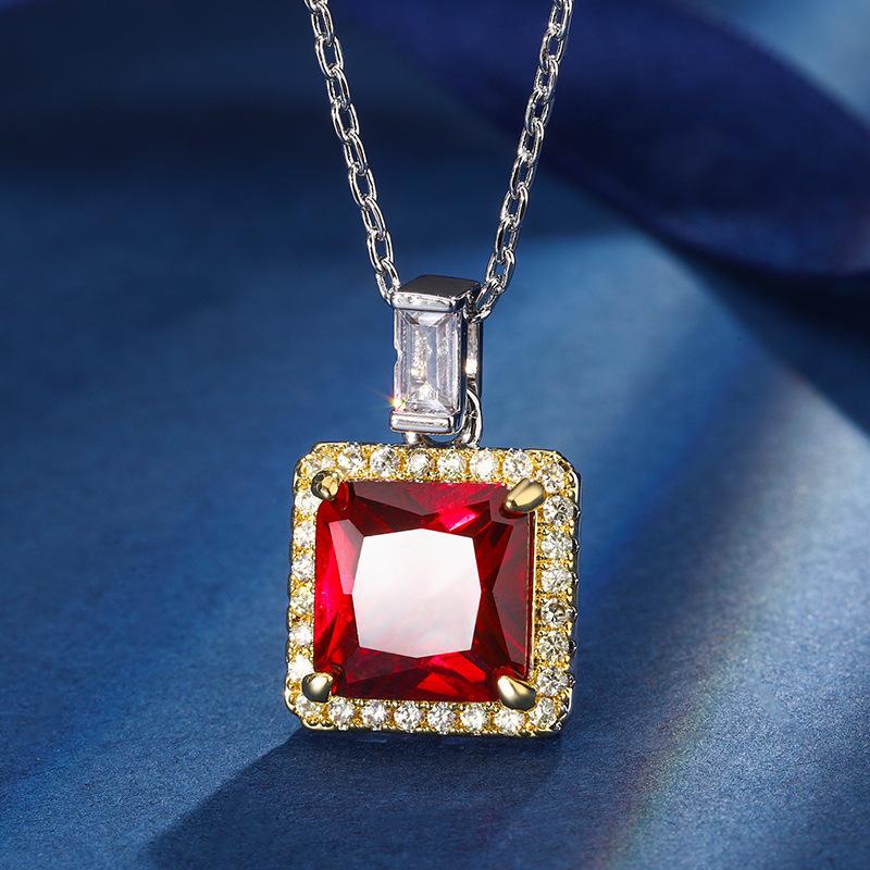 Jewelry Copper Bottom Gold-Plated Simulation Red Corundum Emerald Princess Square Set Main Stone 10 * 10-8 * 8