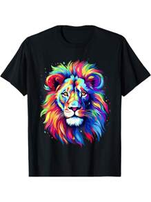 Unisex T-shirt Colorful Lion Spirit Animal Multicolor Art Leo Lion T-Shirt.
