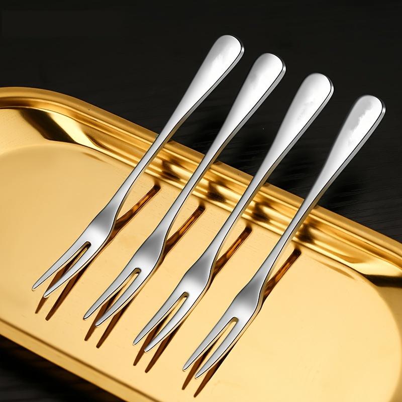 6pcs Set Stainless Steel Fruit Fork  Dessert Fork, Cake Two Tooth Fork, Creative Swan Base Tableware Storage Rack
