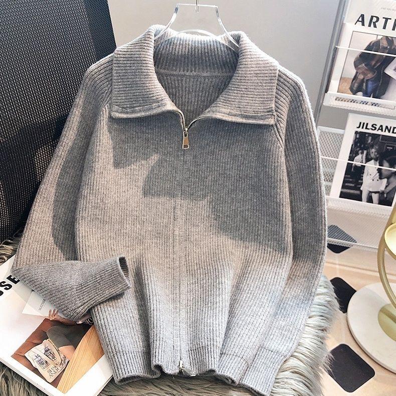 Knitted cardigan sweater jacket women's clothing thickened outer wear new zipper explosion high-end good-looking