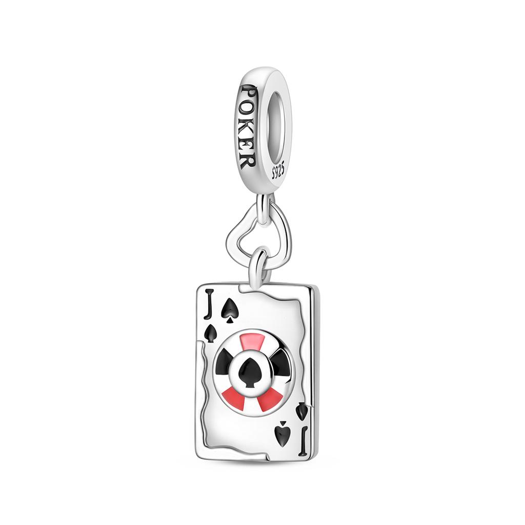 Authentic Original Copper Metal Playing Cards Charm Bead Components Poker Joker Hearts Spades Crown Bead Component Pendant Bead Component Compatible