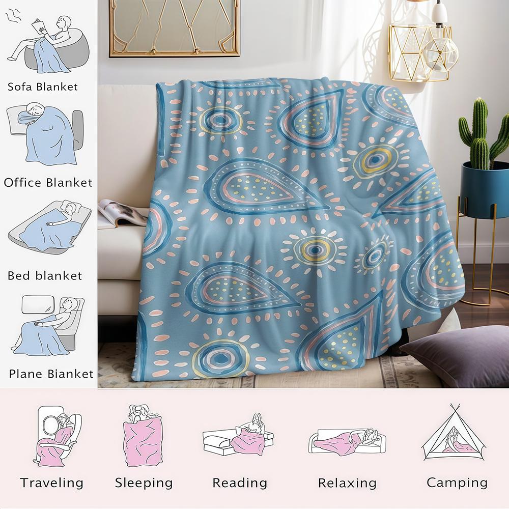 Blue Paisley - Inspired Pattern Flannel Blanket Warm Soft Halloween Christmas Couch Warm Cozy Decorative Decor For All Season