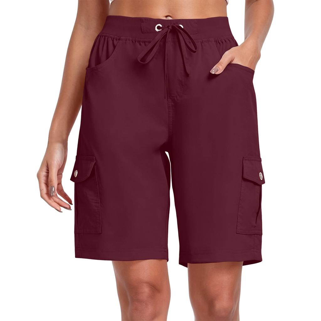 Women’s Lightweight Utility Shorts Multi Pocket Quick Dry Outdoor Sports Cargo Shorts with Adjustable Drawstring Waist