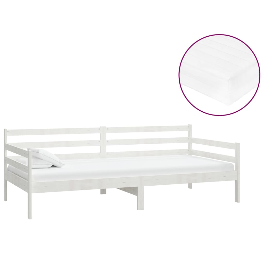 Vidaxl Daybed with Mattress, 90X200 Cm, White, Pine Wood