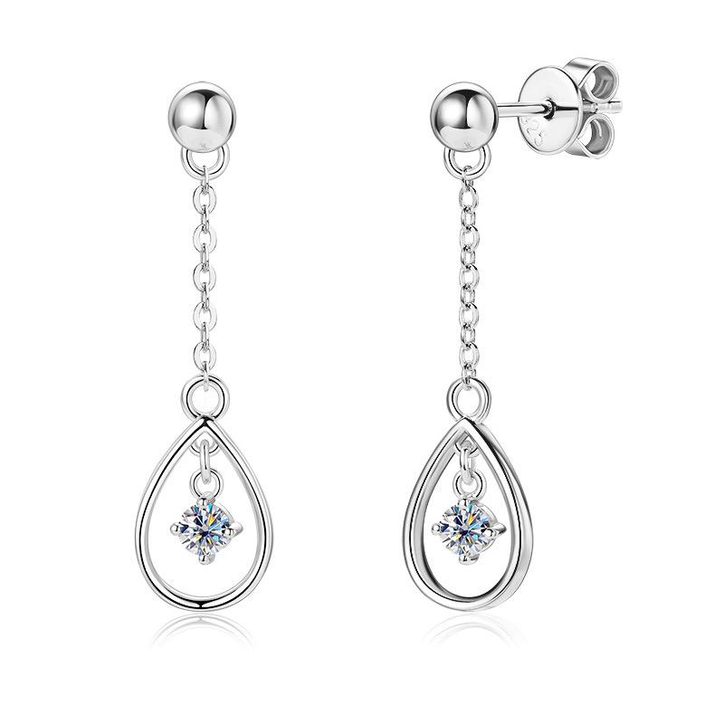 Silvere Glam Korean Version Design S95 Sterling Silver Teardrop Moissanite Stud Earrings For Women, A Niche And Versatile Pair