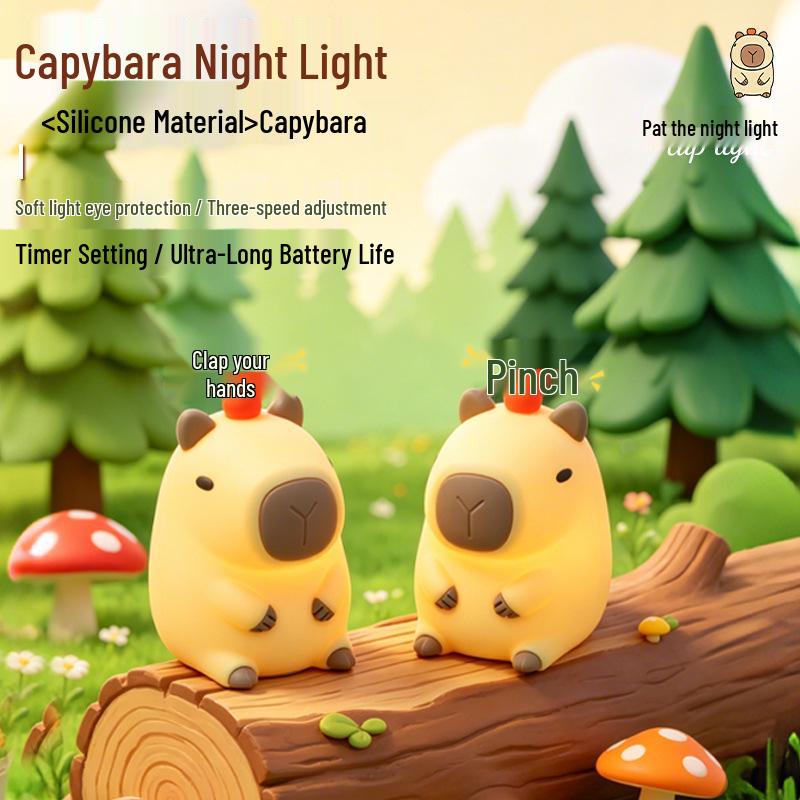 Capybara Silicone Pat Light: Rechargeable Timer Desk Lamp & Sleep Companion