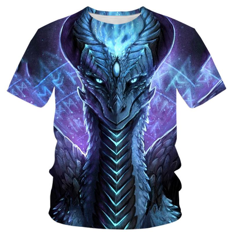 Summer Round Neck 3D Dragon Pattern Print Top Fashionable Casual Short Sleeved Men's T-shirts