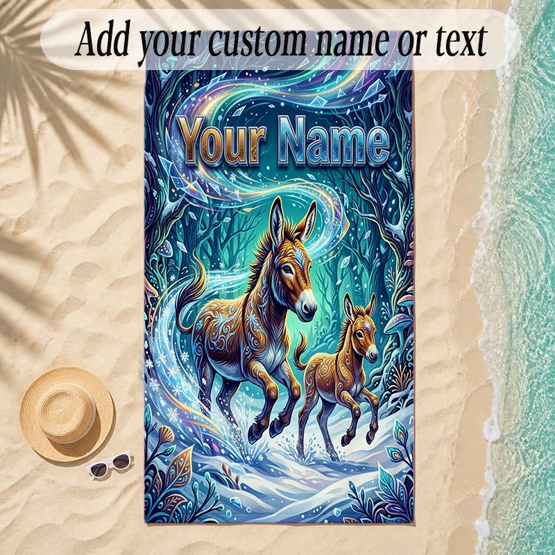 Forest Theme Soft Beach Towel Personalized Custom Name Text Towel Portable for Beach Pool Travel