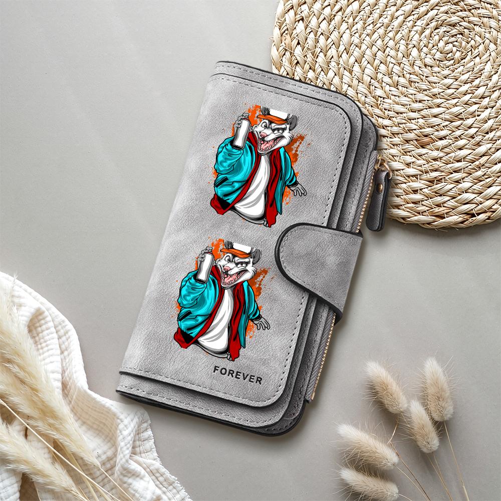 Trendy Cool Wolf Printed Long Wallet Portable PU Leather Card Holder Casual Fashion Daily Use Money Purse For Streetwear Lovers