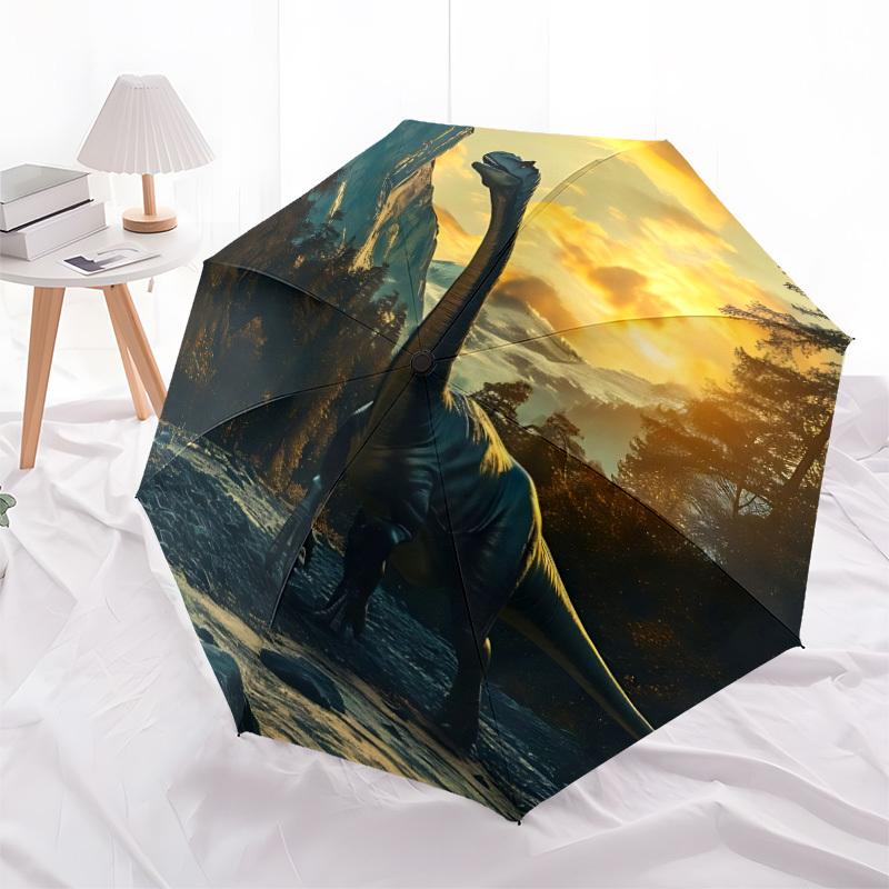 1pc Dinosaur Sunset Auto Folding Umbrella, Sturdy And Durable Automatic Folding Umbrella with 8 Ribs, Convenient for Outdoor Use099
