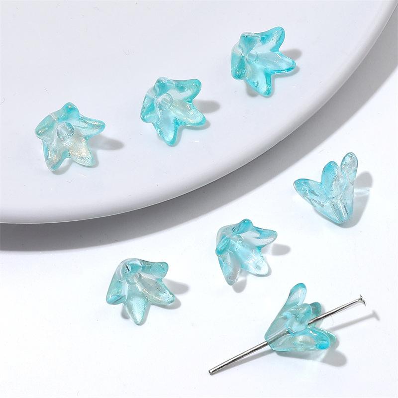 ZW52 20pcs 10x13mm Colorful Lily Cute Flower Glass Bead Charm Handmade Diy Earrings Necklace Bracelet Jewelry Accessories