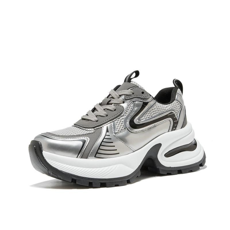 Spring Summer Shoes Women Fashion Sneakers Breathable Mesh Shoes Height Increasing 6cm Silver Brand Ladies Sneakers