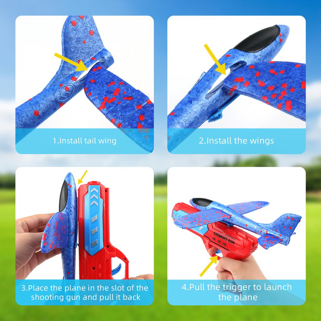 Children'S Outdoor Ejection Foam Aircraft Flying Hand Throwing Glider Gun One Button Flying Toy